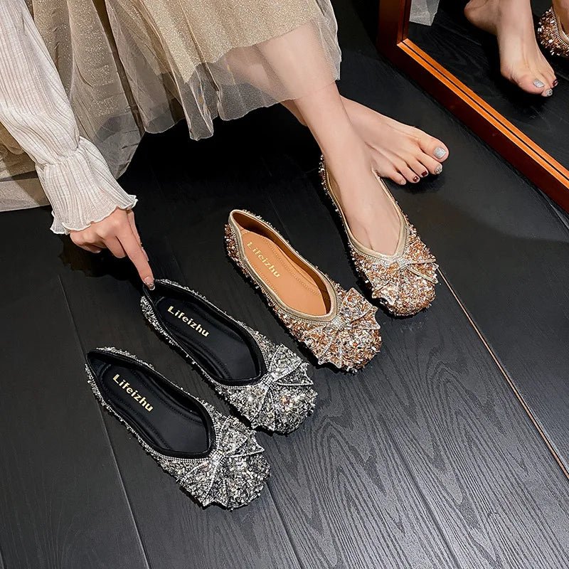 Bling Bow Square-Toe Bridal Flats - Luzilly Bridal & Apparel