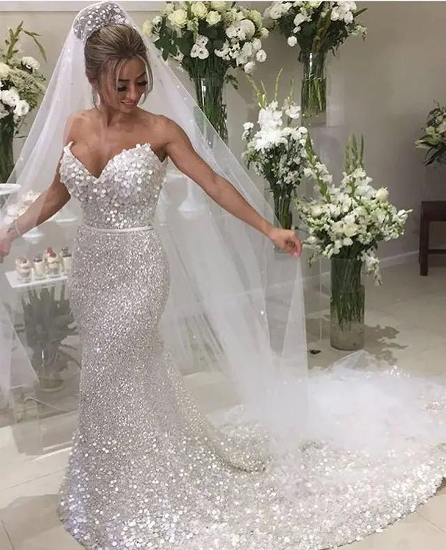Bling Sequin Sweetheart Mermaid Wedding Dress - Luzilly Bridal & Apparel