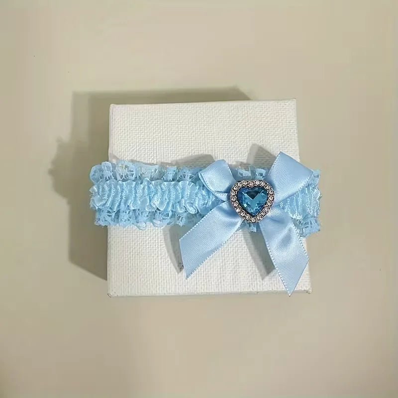 Blue Lace Bridal Garter with Rhinestone Heart - Luzilly Bridal & Apparel