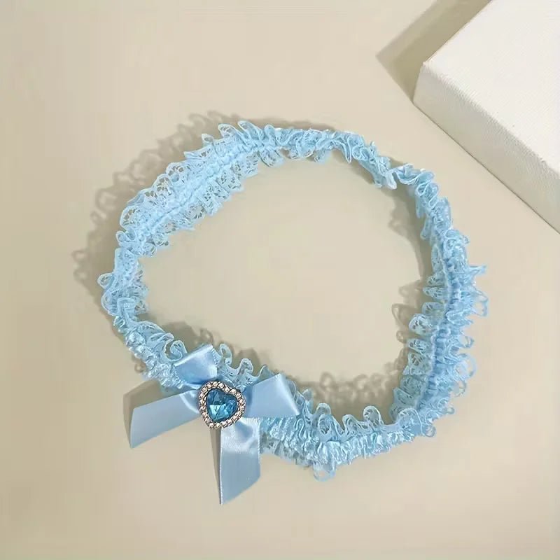 Blue Lace Bridal Garter with Rhinestone Heart - Luzilly Bridal & Apparel