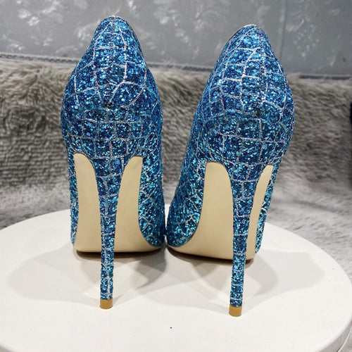 Blue Sequined Stiletto Heels - Luzilly Bridal & Apparel
