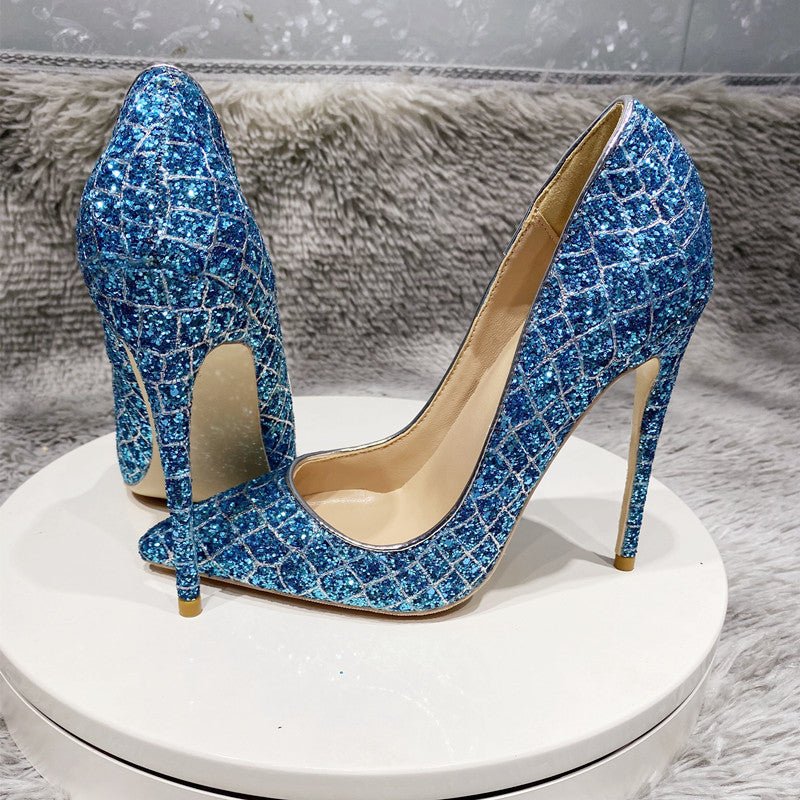 Blue Sequined Stiletto Heels - Luzilly Bridal & Apparel
