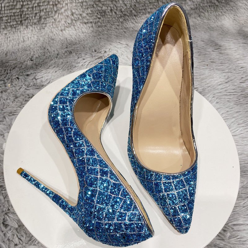 Blue Sequined Stiletto Heels - Luzilly Bridal & Apparel