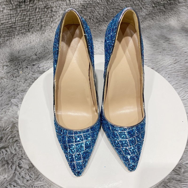 Blue Sequined Stiletto Heels - Luzilly Bridal & Apparel