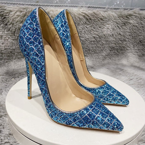 Blue Sequined Stiletto Heels - Luzilly Bridal & Apparel