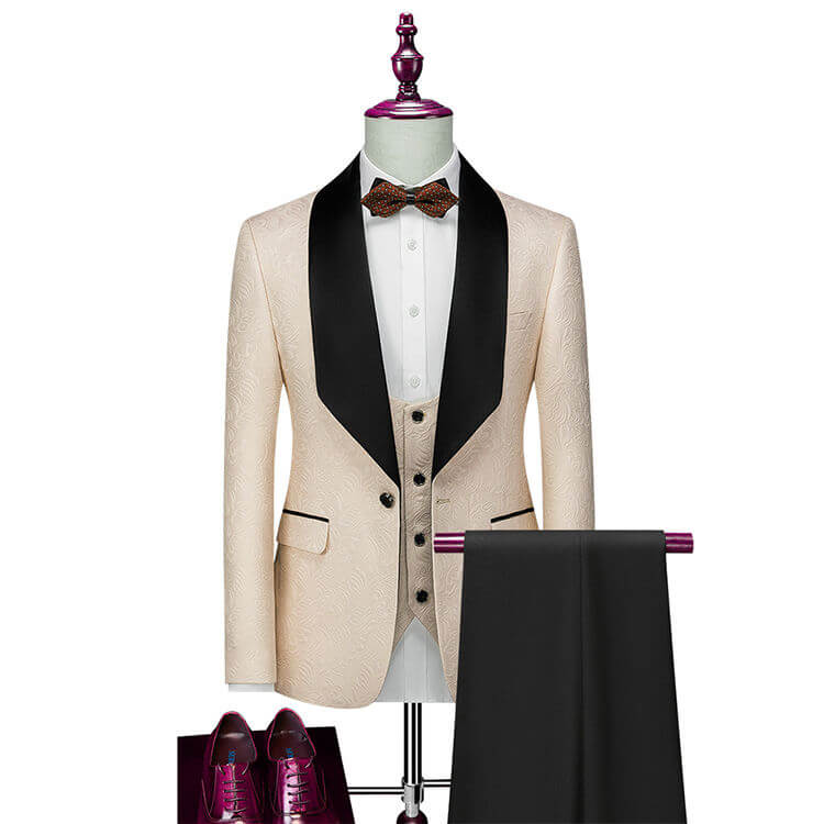 Blue Shawl-Lapel 3-Piece Groom Suit - Luzilly Bridal & Apparel