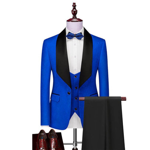 Blue Shawl-Lapel 3-Piece Groom Suit - Luzilly Bridal & Apparel
