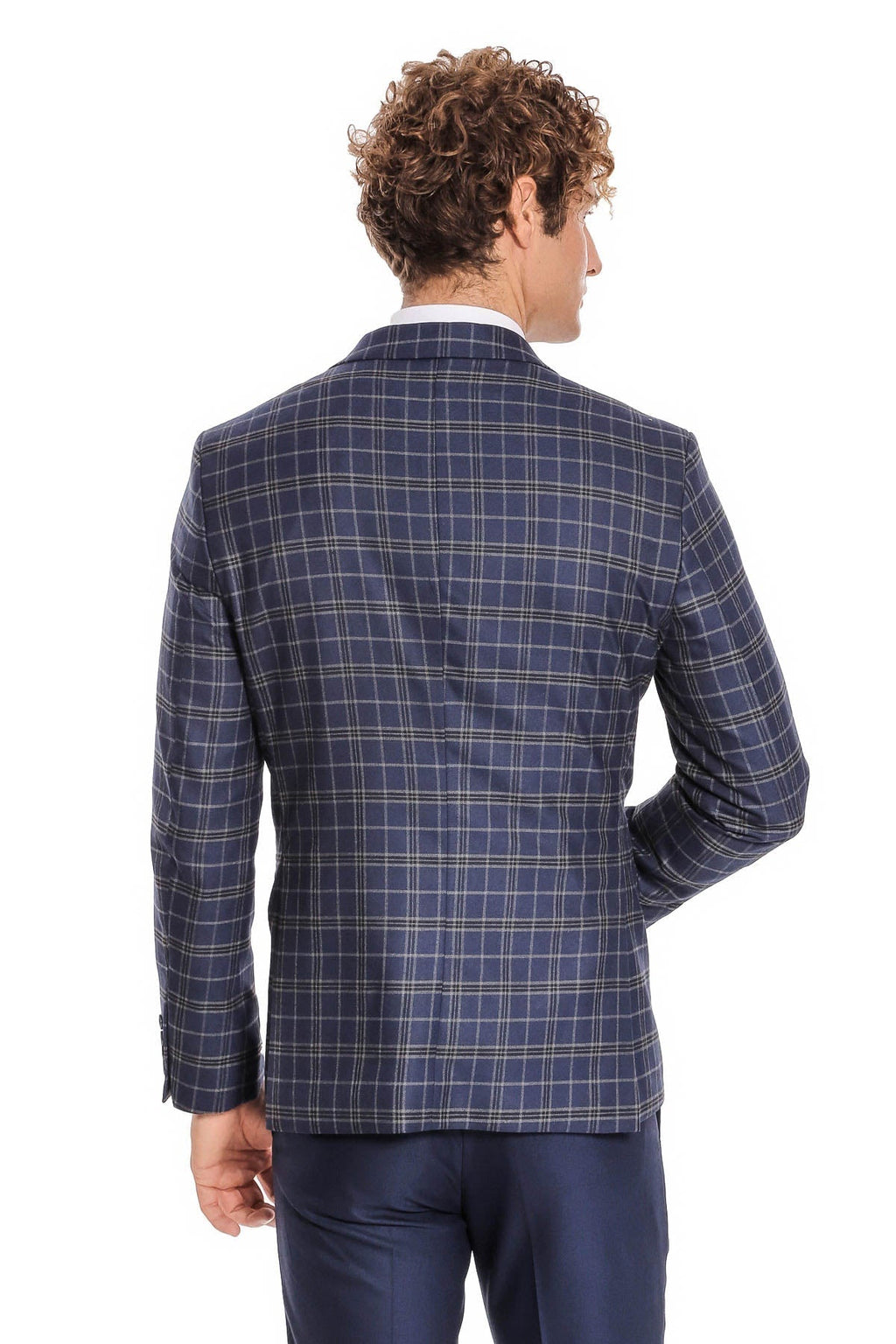 Blue Vested Slim Fit Checked Navy Blue Men Suit - Wessi - Luzilly Bridal & Apparel