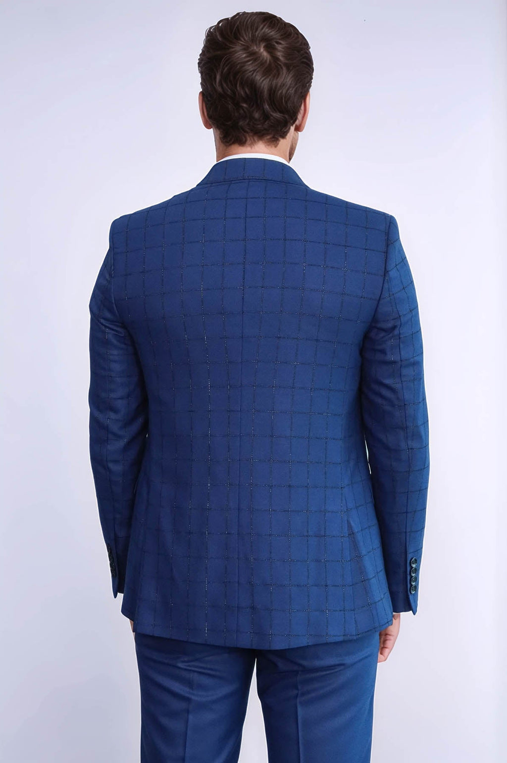 Blue Vested Suit With Plaid Blazer - Wessi - Luzilly Bridal & Apparel