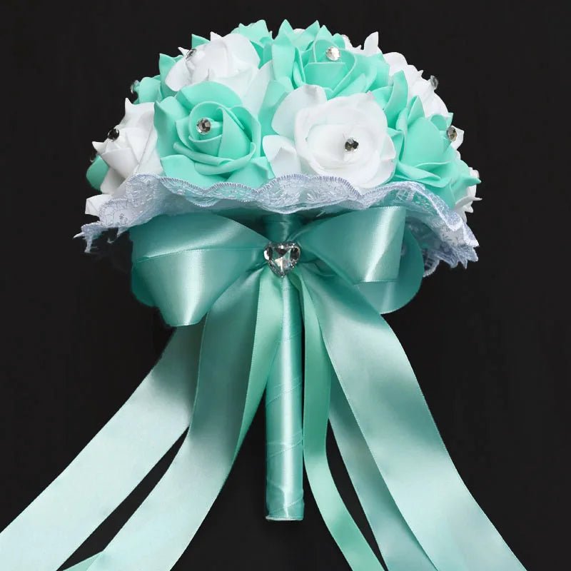 Blue & White Handmade Rose Bridal Bouquet - Luzilly Bridal & Apparel