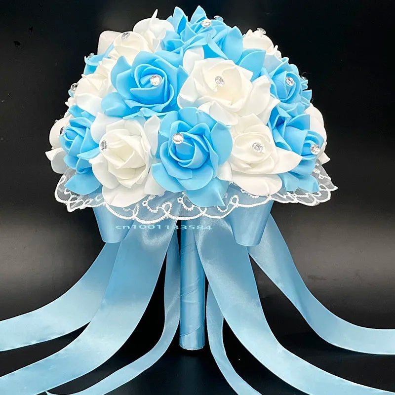 Blue & White Handmade Rose Bridal Bouquet - Luzilly Bridal & Apparel