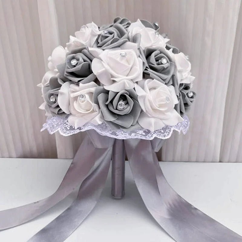 Blue & White Handmade Rose Bridal Bouquet - Luzilly Bridal & Apparel