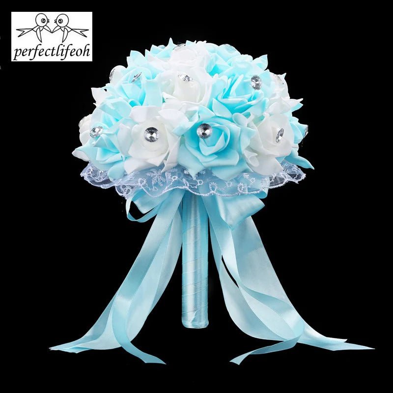 Blue & White Handmade Rose Bridal Bouquet - Luzilly Bridal & Apparel