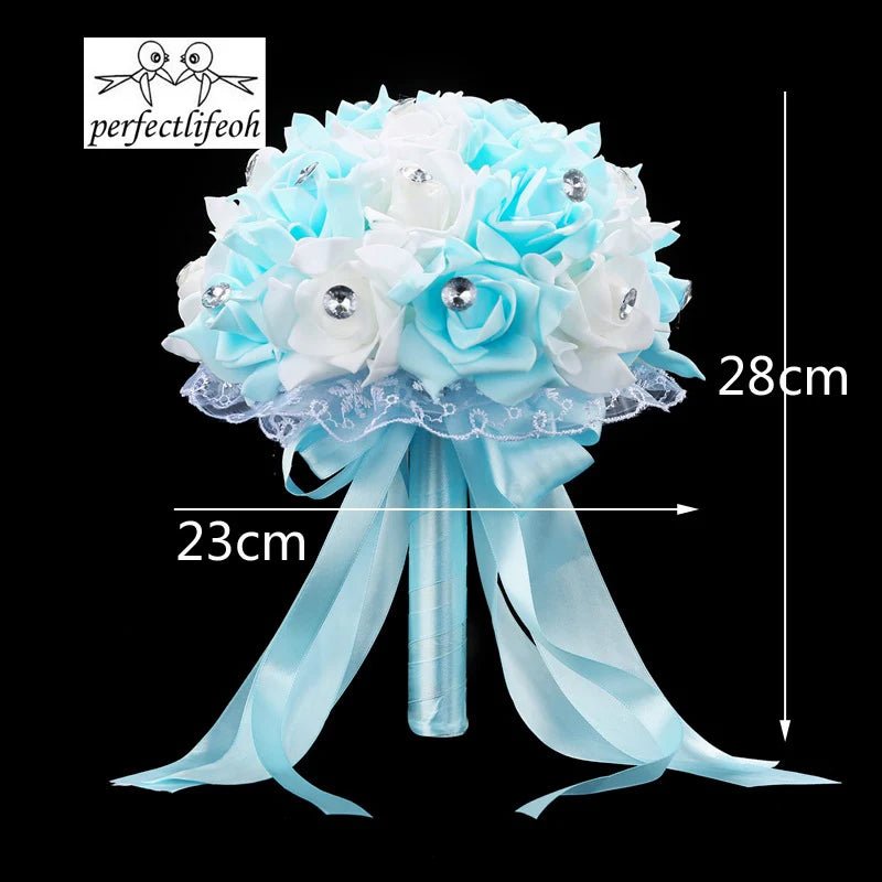 Blue & White Handmade Rose Bridal Bouquet - Luzilly Bridal & Apparel