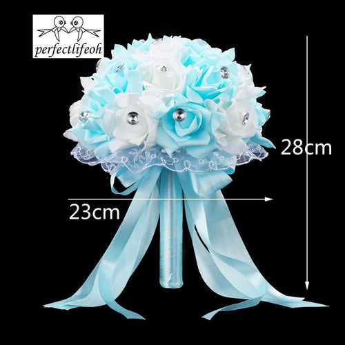 Blue & White Handmade Rose Bridal Bouquet - Luzilly Bridal & Apparel
