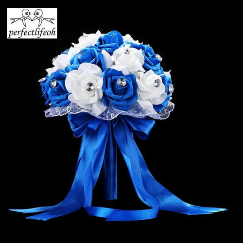Blue & White Handmade Rose Bridal Bouquet - Luzilly Bridal & Apparel