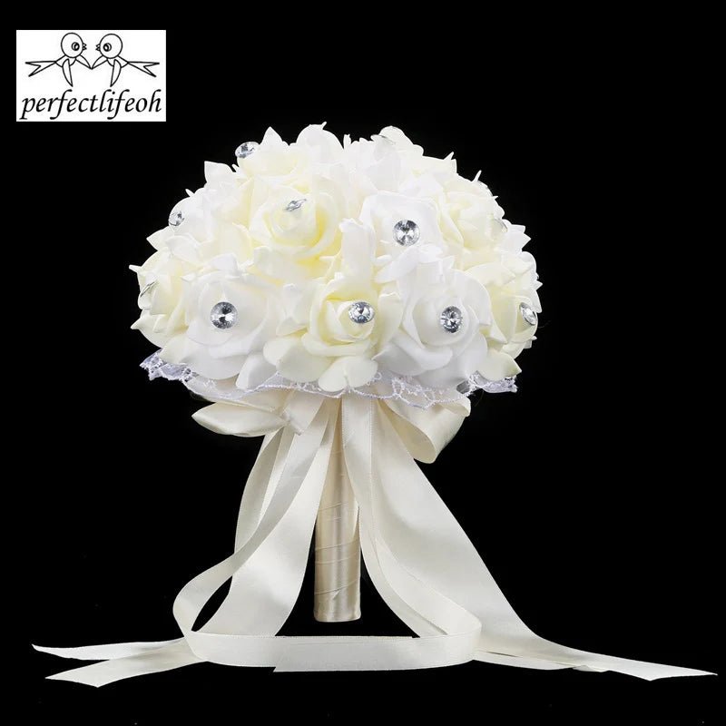 Blue & White Handmade Rose Bridal Bouquet - Luzilly Bridal & Apparel