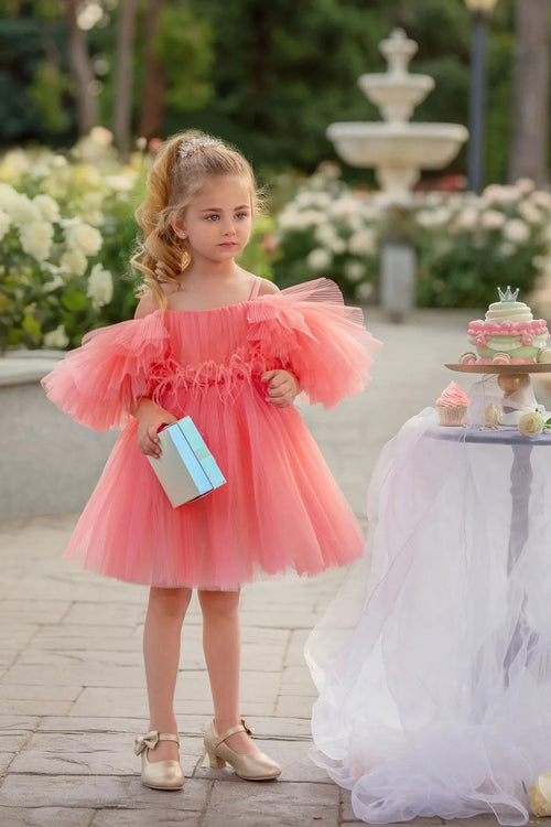 Blush Feather Fairy Tulle Flower Girl Dress - Luzilly Bridal & Apparel