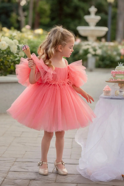 Blush Feather Fairy Tulle Flower Girl Dress - Luzilly Bridal & Apparel