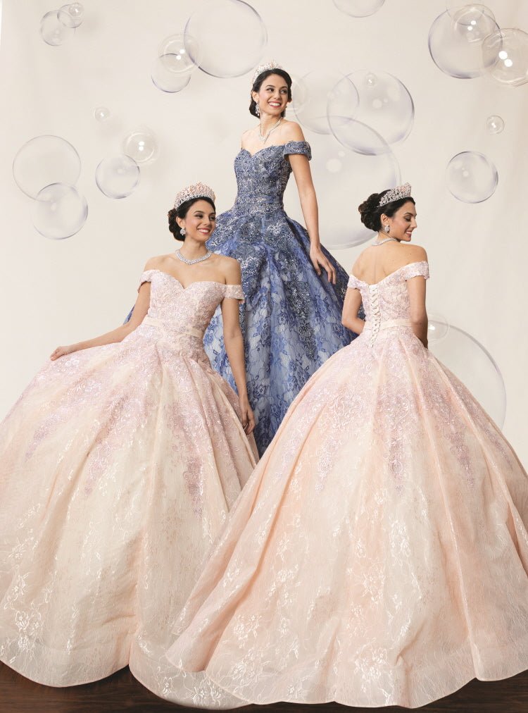 Blush & Navy Lace Quinceañera Ball Gown - Luzilly Bridal & Apparel