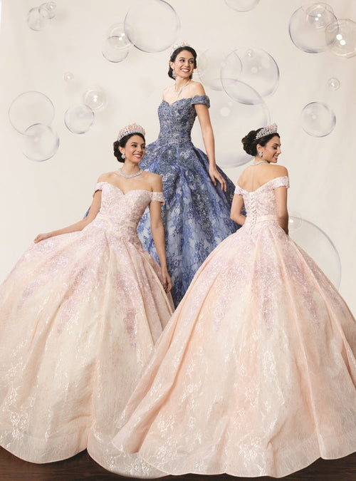 Blush & Navy Lace Quinceañera Ball Gown - Luzilly Bridal & Apparel