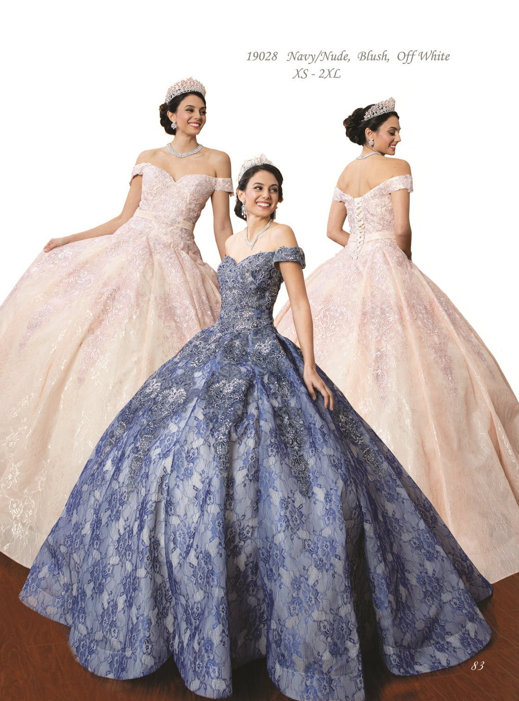 Blush & Navy Lace Quinceañera Ball Gown - Luzilly Bridal & Apparel