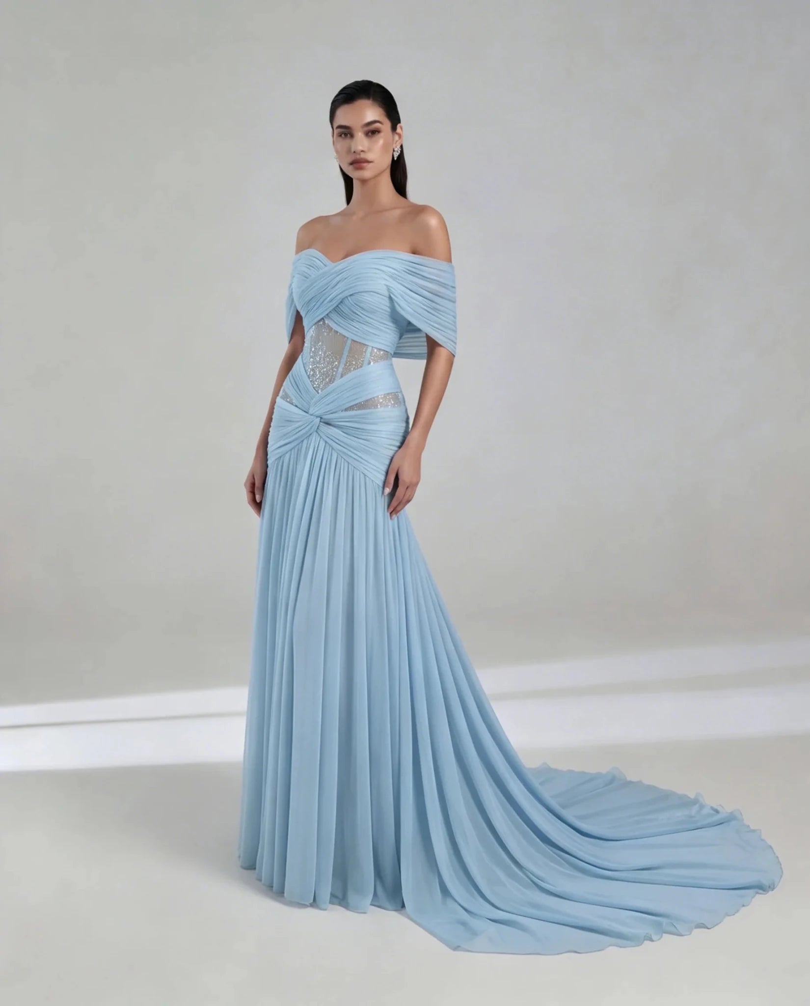 Blush Off-Shoulder Lace & Chiffon A-Line Bridesmaid Dress - Luzilly Bridal & Apparel