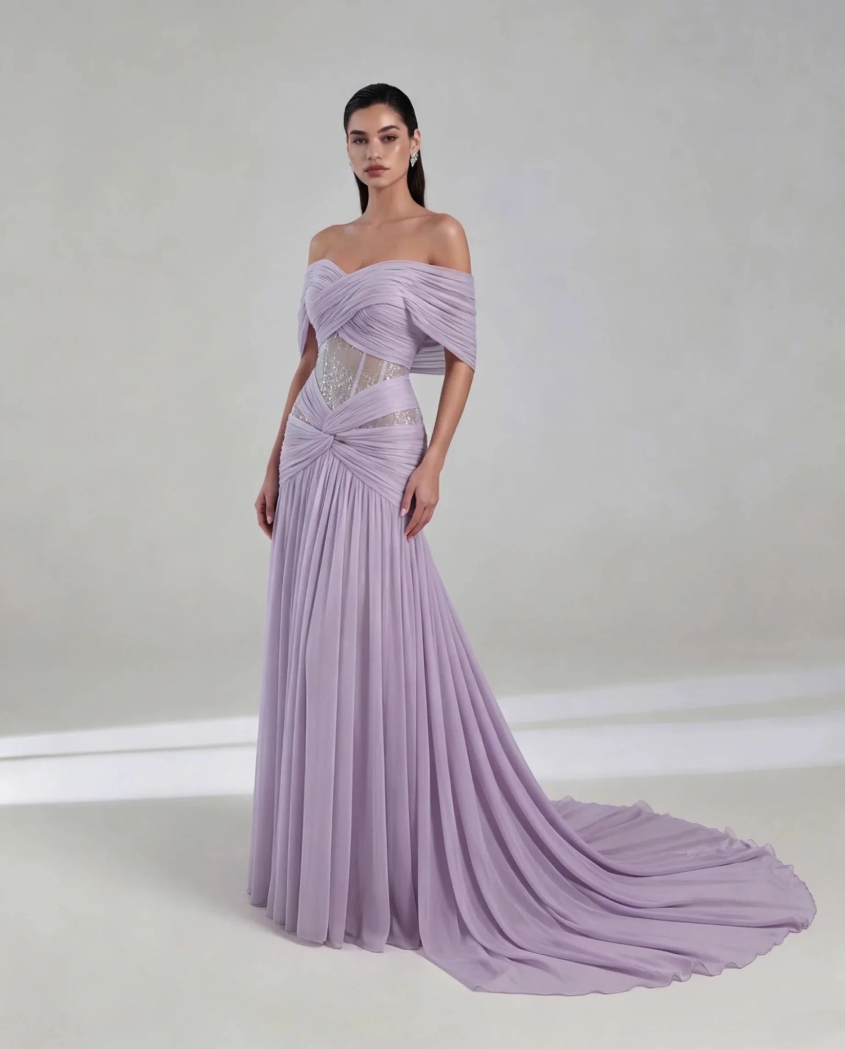 Blush Off-Shoulder Lace & Chiffon A-Line Bridesmaid Dress - Luzilly Bridal & Apparel