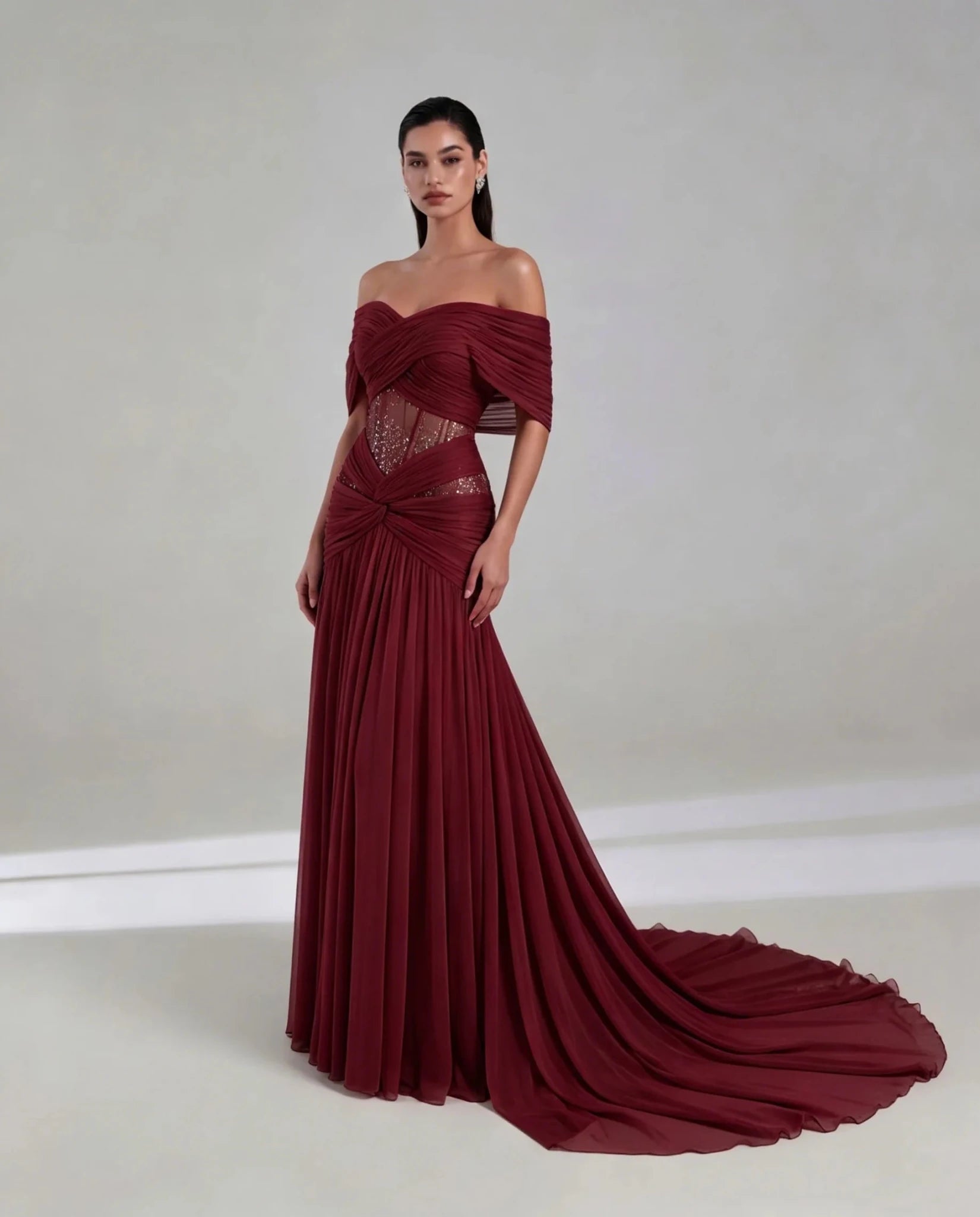 Blush Off-Shoulder Lace & Chiffon A-Line Bridesmaid Dress - Luzilly Bridal & Apparel