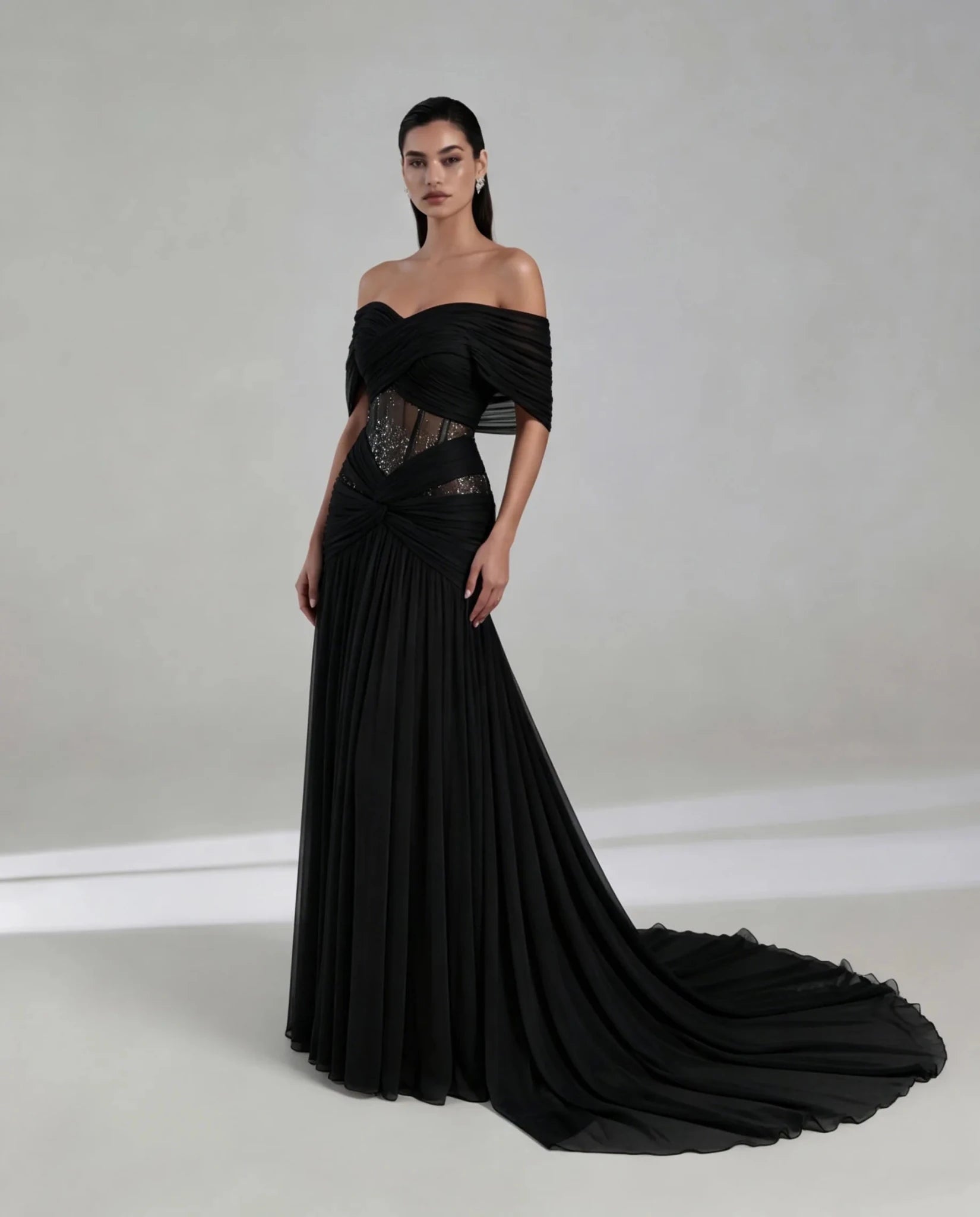Blush Off-Shoulder Lace & Chiffon A-Line Bridesmaid Dress - Luzilly Bridal & Apparel