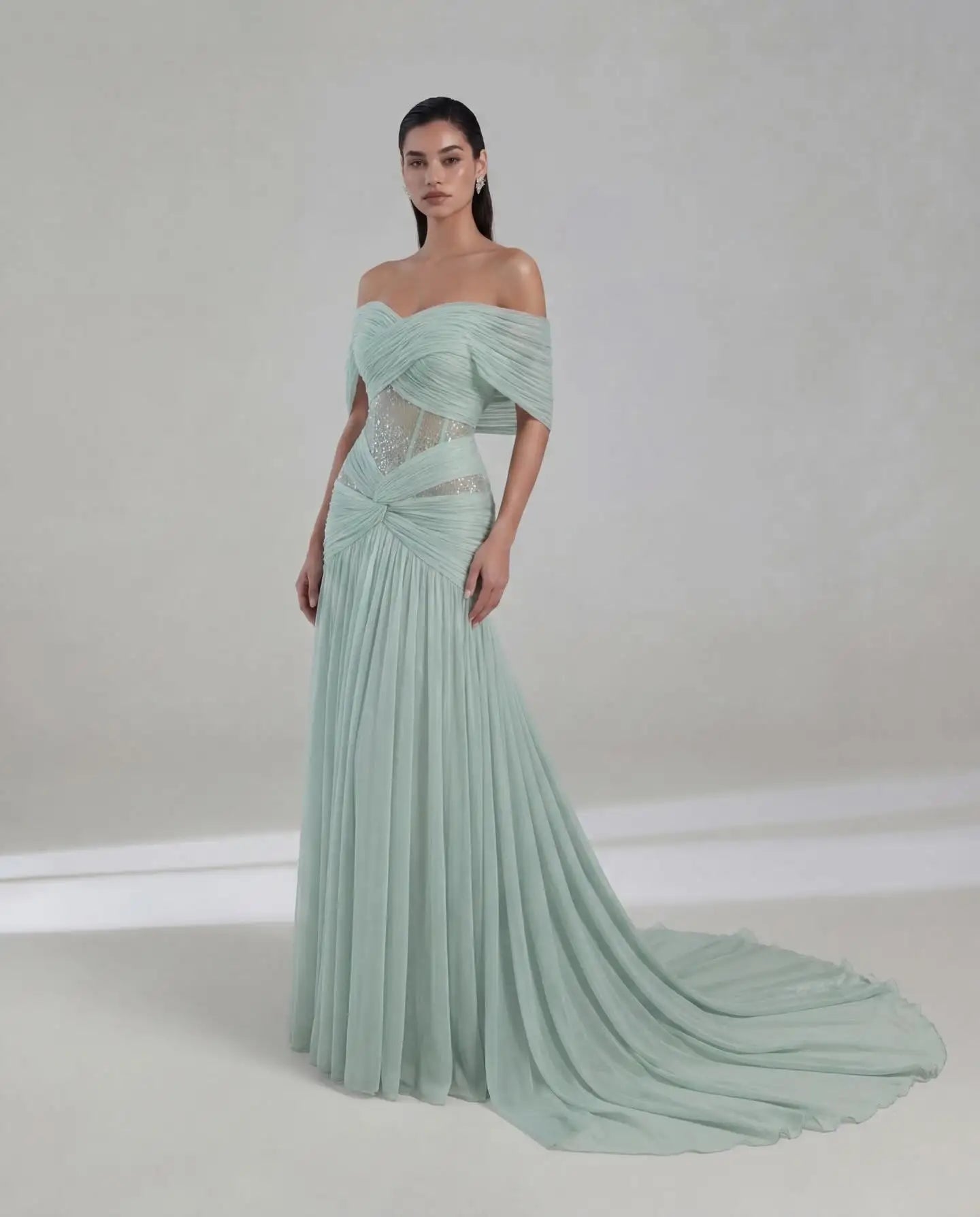 Blush Off-Shoulder Lace & Chiffon A-Line Bridesmaid Dress - Luzilly Bridal & Apparel