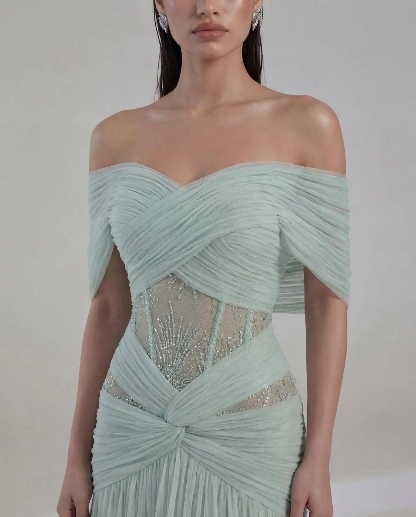 Blush Off-Shoulder Lace & Chiffon A-Line Bridesmaid Dress - Luzilly Bridal & Apparel