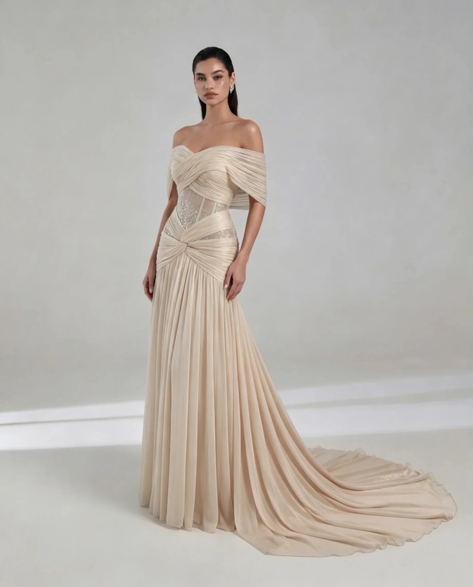 Blush Off-Shoulder Lace & Chiffon A-Line Bridesmaid Dress - Luzilly Bridal & Apparel