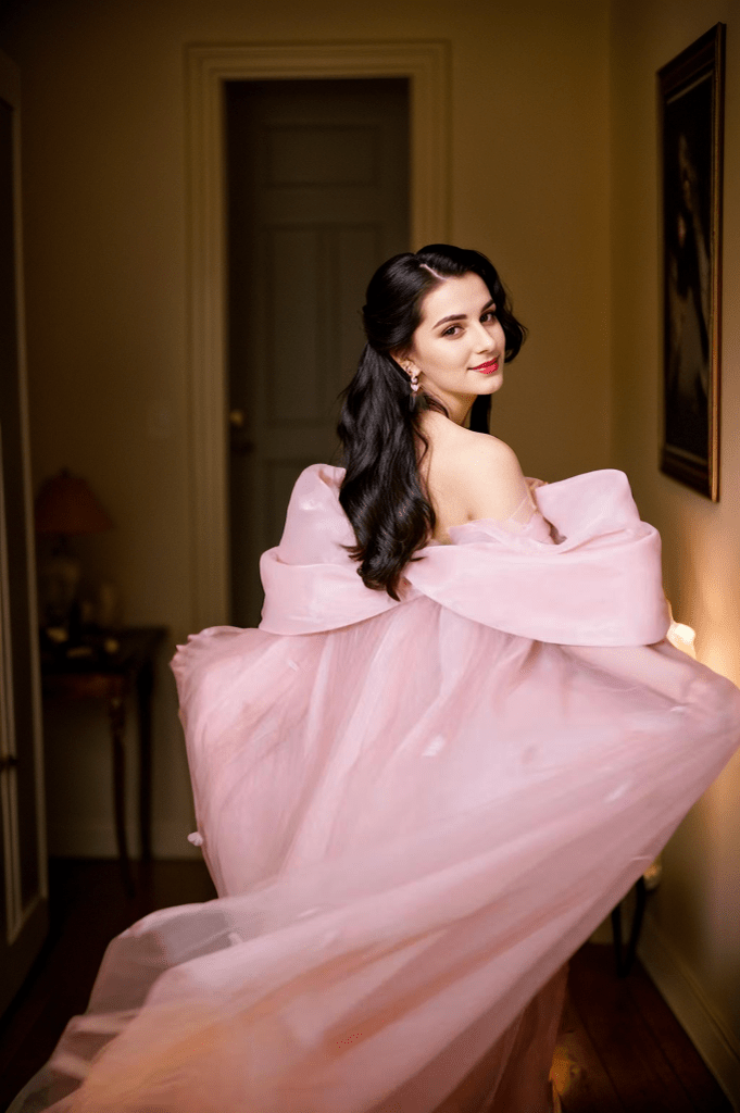 Blush Pink Sheer Bow-Tie Robe Dress – Romantic Elegance - Luzilly Bridal & Apparel
