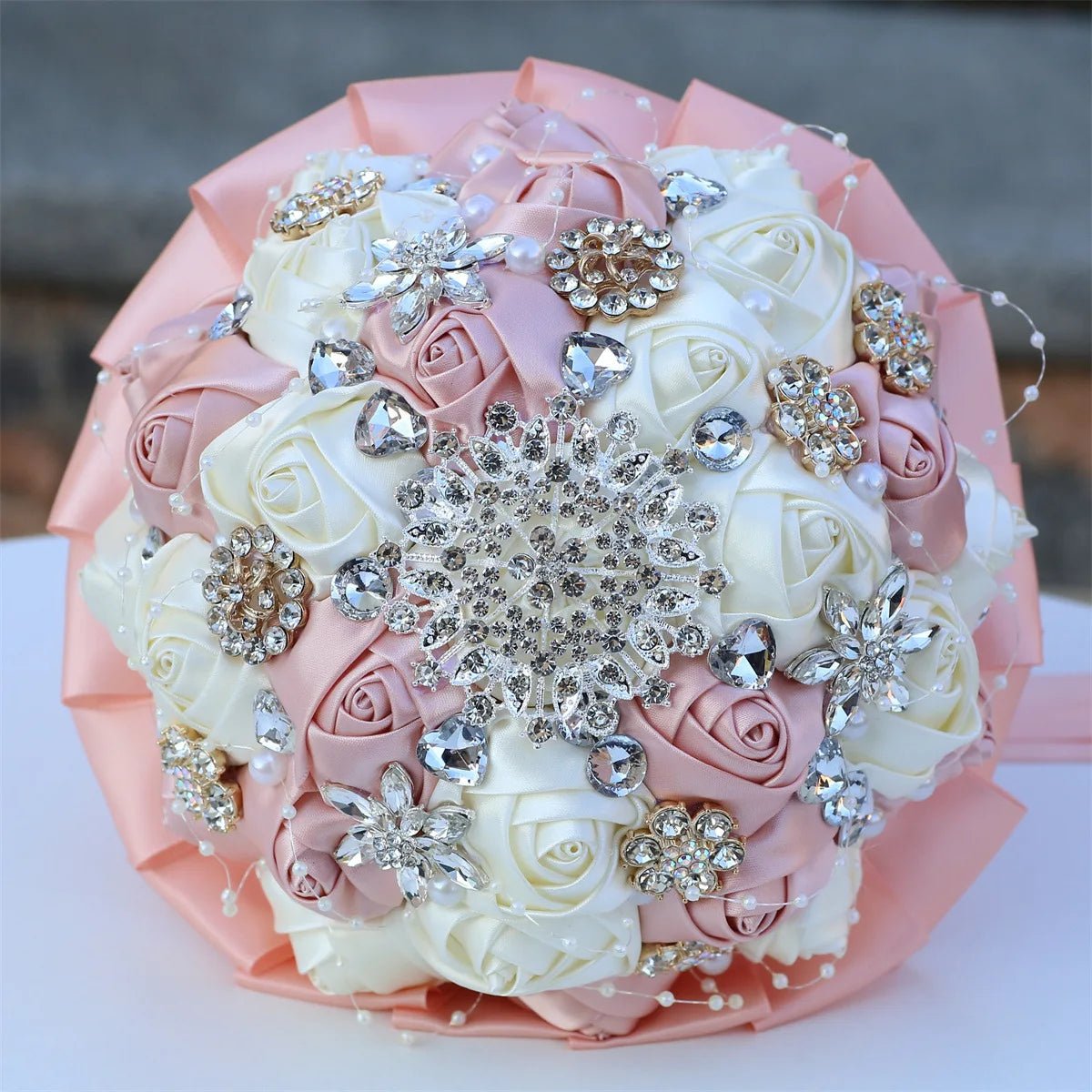Blush Pink Silk Rose Wedding Bouquet - Luzilly Bridal & Apparel