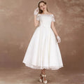 Boat-Neck Lace Tea-Length A-Line Wedding Dress - Luzilly Bridal & Apparel