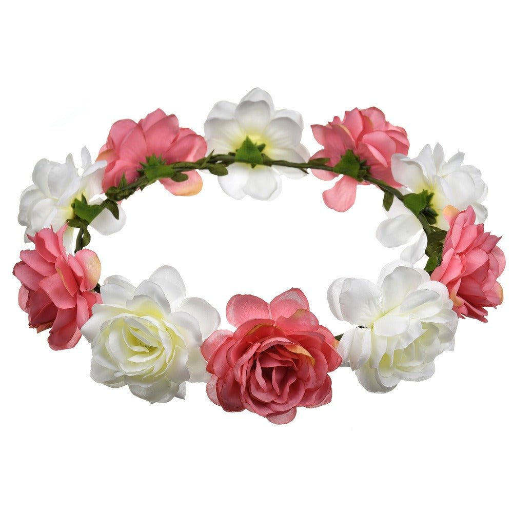 Bohemian Beach Rose Blossom Hair Hoop Bride Flower Ring Hair Strap - Luzilly Bridal & Apparel