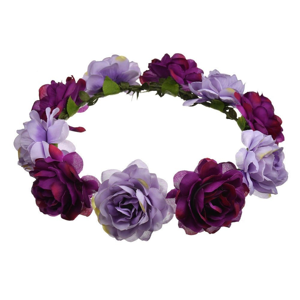 Bohemian Beach Rose Blossom Hair Hoop Bride Flower Ring Hair Strap - Luzilly Bridal & Apparel