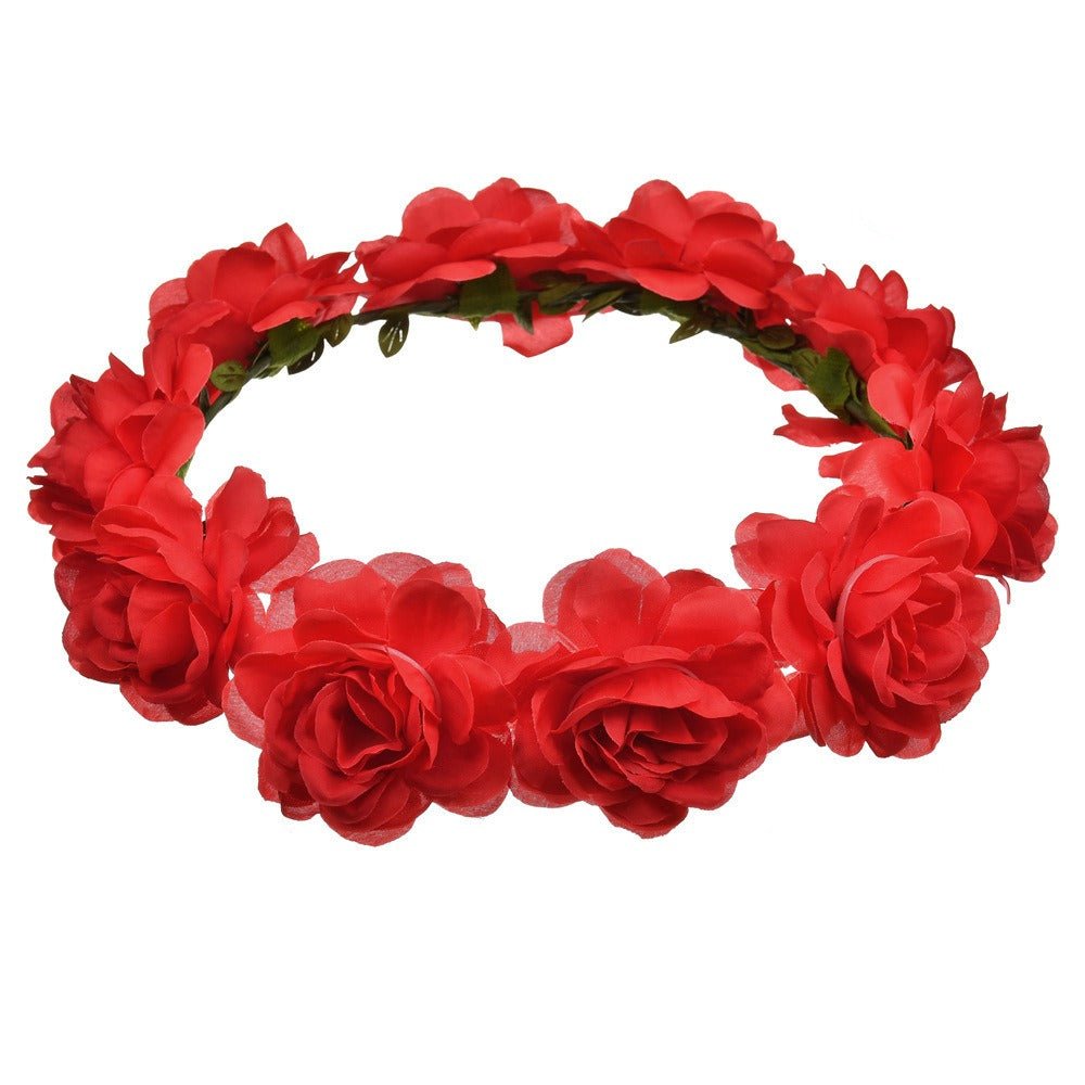 Bohemian Beach Rose Blossom Hair Hoop Bride Flower Ring Hair Strap - Luzilly Bridal & Apparel