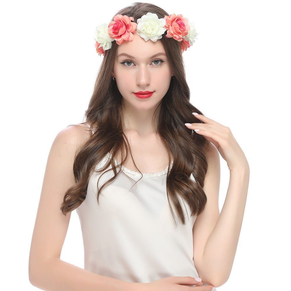 Bohemian Beach Rose Blossom Hair Hoop Bride Flower Ring Hair Strap - Luzilly Bridal & Apparel