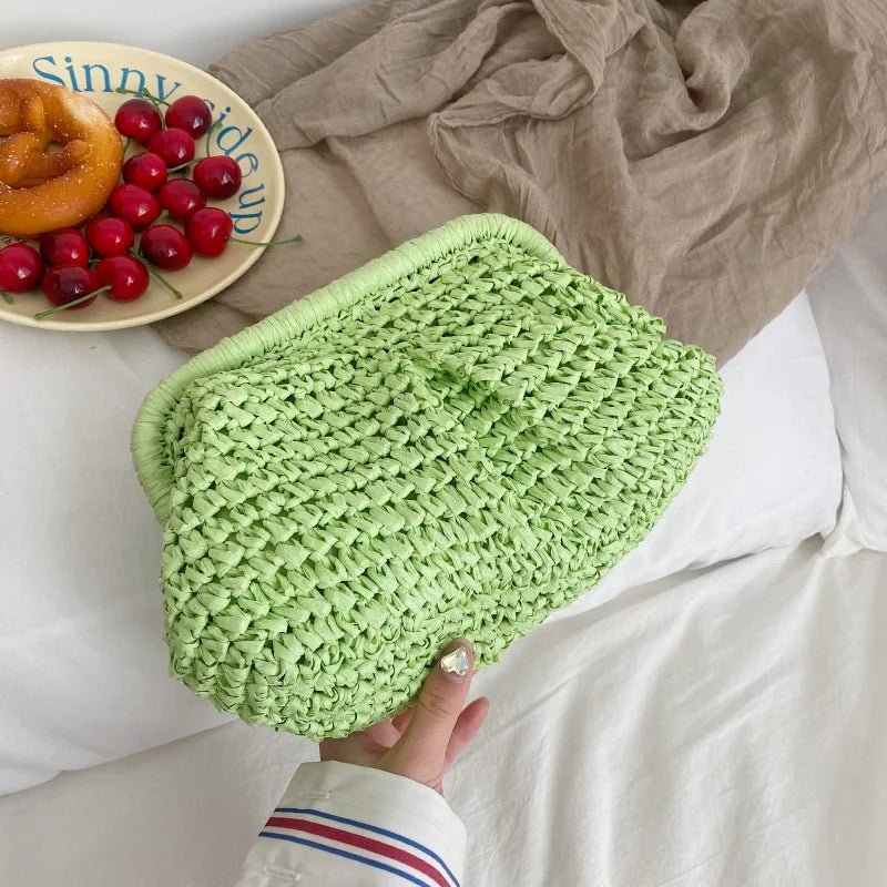 Bohemian Straw Dumpling Clutch Bag | Woven Straw Tote Purse for Women (Summer Beach Bag, Wicker Clutch) - Luzilly Bridal & Apparel