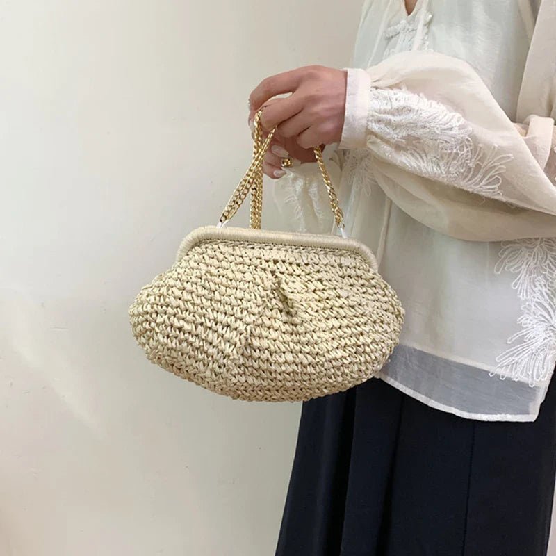 Bohemian Straw Dumpling Clutch Bag | Woven Straw Tote Purse for Women (Summer Beach Bag, Wicker Clutch) - Luzilly Bridal & Apparel