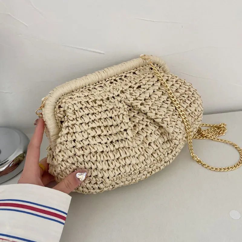 Bohemian Straw Dumpling Clutch Bag | Woven Straw Tote Purse for Women (Summer Beach Bag, Wicker Clutch) - Luzilly Bridal & Apparel
