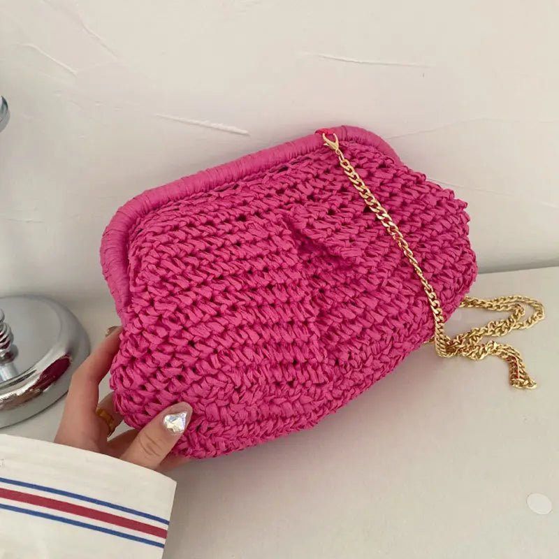 Bohemian Straw Dumpling Clutch Bag | Woven Straw Tote Purse for Women (Summer Beach Bag, Wicker Clutch) - Luzilly Bridal & Apparel