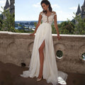Bohemian wedding dress A word applique floor length chiffon bride dress custom side elegant wedding dress - Luzilly Bridal & Apparel
