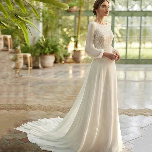 Boho Beach Wedding Dress - Long Sleeve Lace Gown Customizable | Femstylo - Luzilly Bridal & Apparel