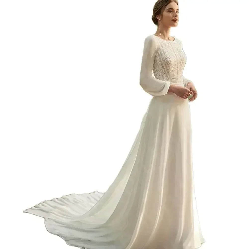 Boho Beach Wedding Dress - Long Sleeve Lace Gown Customizable | Femstylo - Luzilly Bridal & Apparel