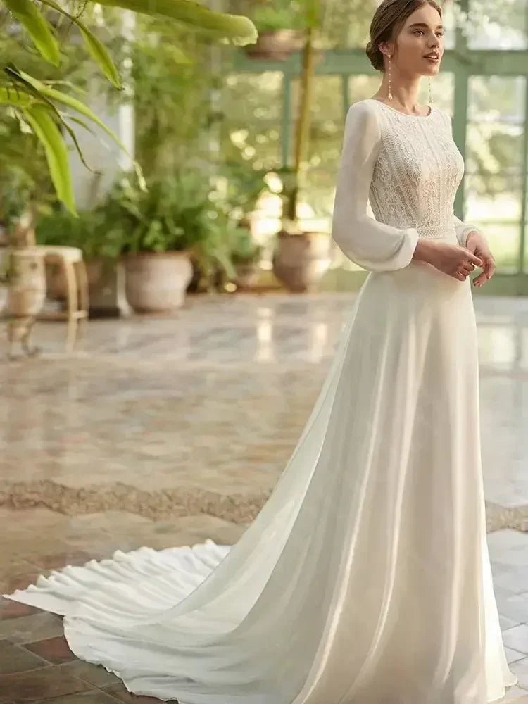 Boho Beach Wedding Dress - Long Sleeve Lace Gown Customizable | Femstylo - Luzilly Bridal & Apparel