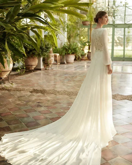 Boho Beach Wedding Dress - Long Sleeve Lace Gown Customizable | Femstylo - Luzilly Bridal & Apparel
