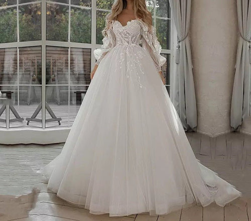 Boho Bride Gown Puff Sleeve Off Shoulder Wedding Dresses - Luzilly Bridal & Apparel